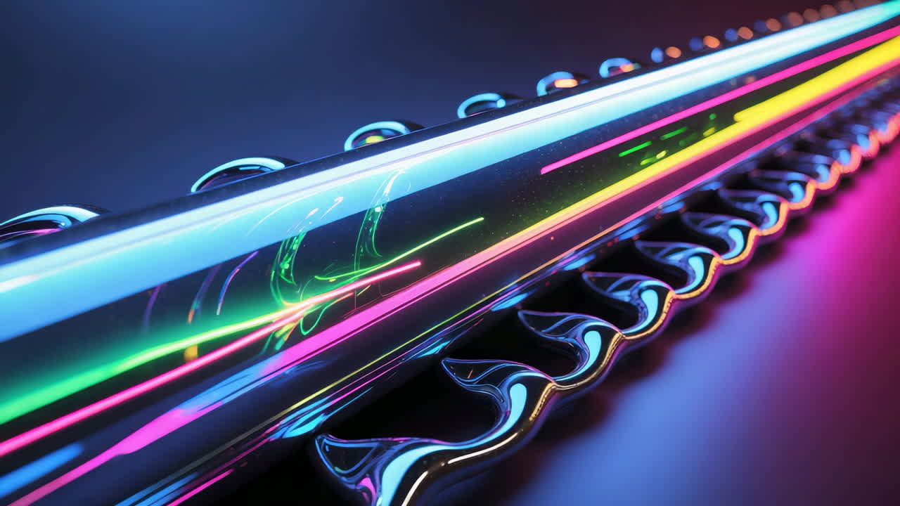Abstract Neon Light Trails on a Futuristic Pipe