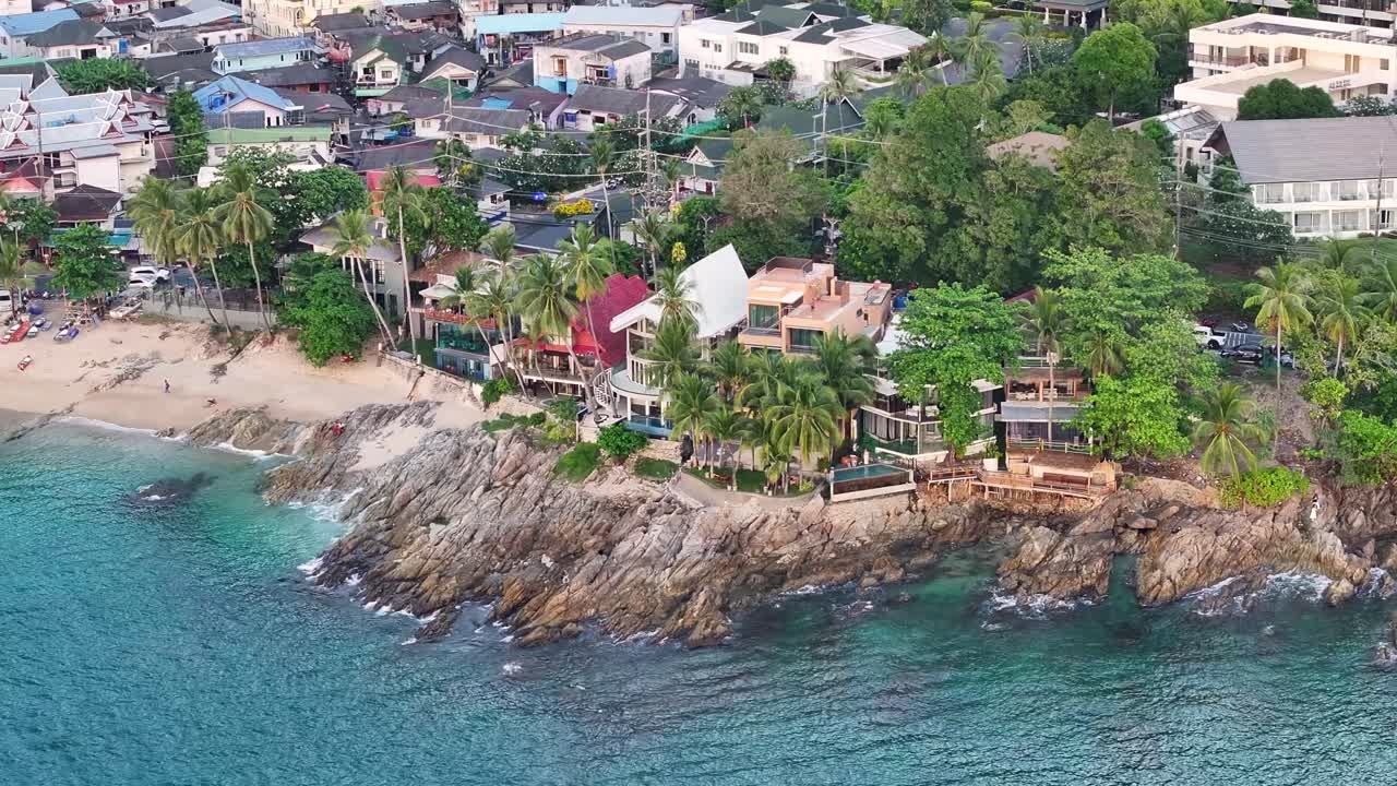 Seaside Villas On Rocky Kalim Hill In Patong, Phuket, Thailand. aerial orbiting shot