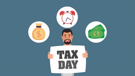 tax day animation with businessman and economy icons