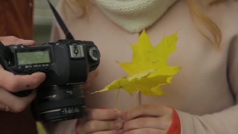 autumn photography with a camera and leaves