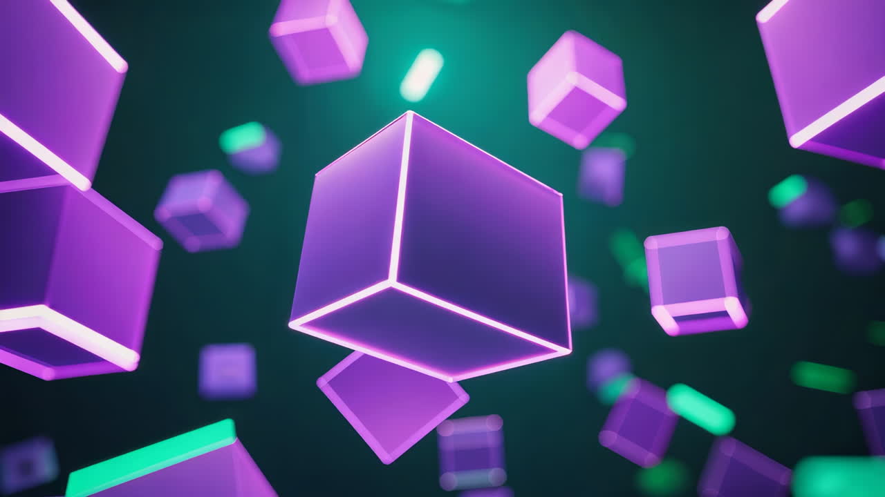 Abstract Neon Cubes Floating in Dark Space