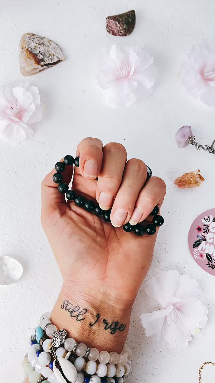 Black Onyx Bracelet with Inspirational Tattoo