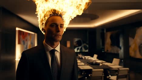 businessman with burning head