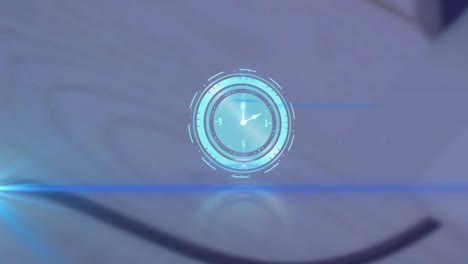 animación de cerradura de seguridad giratoria con reloj sobre el rastro de luz en fondo borroso