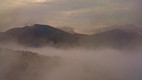 hazy, cinematic aerial shot of the great smokies.