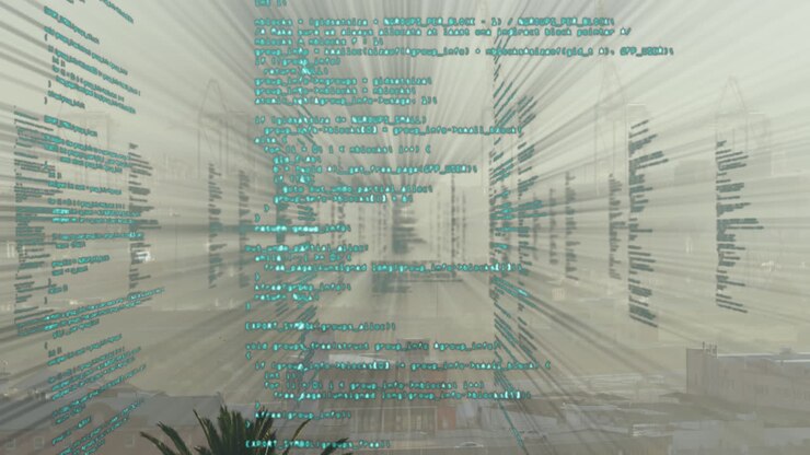 Animation of data processing over cityscape