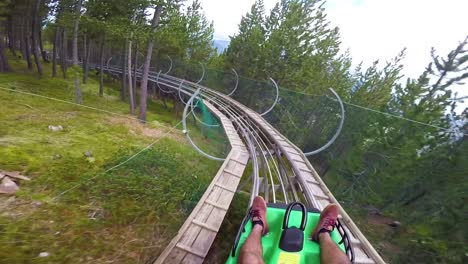 pov of a rider on a sled rollercoaster track on a hillside in andorra in this action adventure footage 1