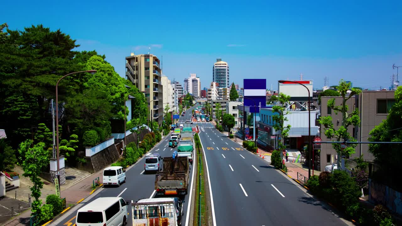 도쿄의 도시 거리에서 교통체증의 타임스 화면