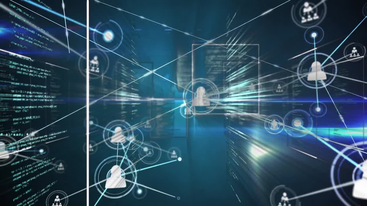 animación de la red de conexiones a través del procesamiento de datos en pantallas