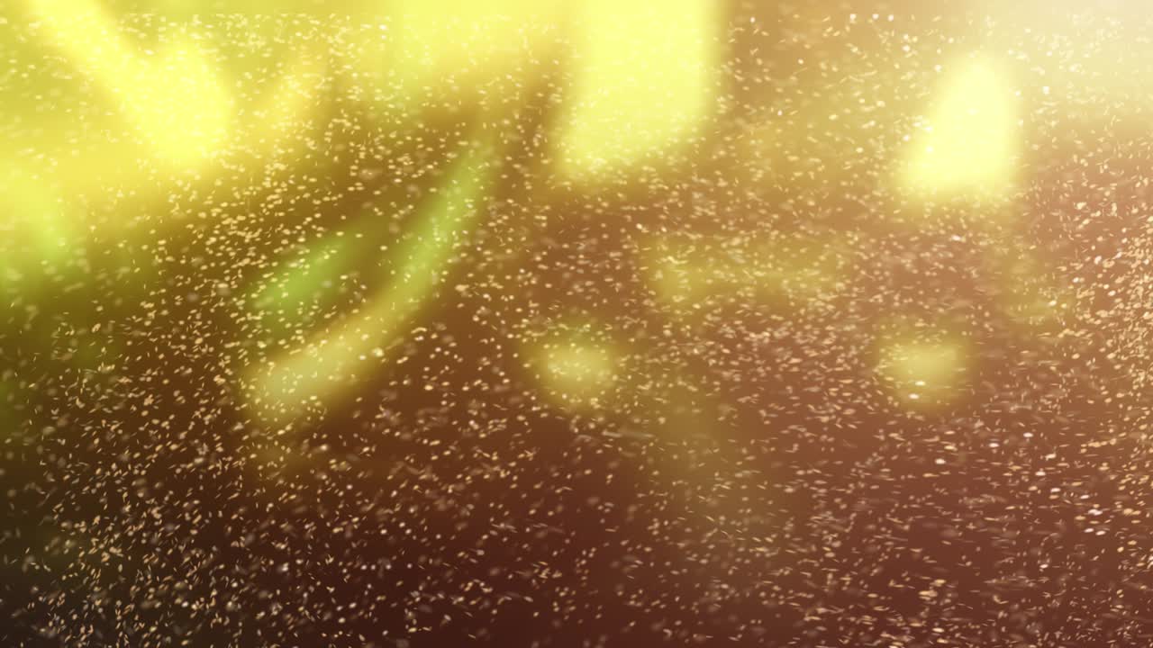 떨어지는 황금 반이는 입자, 마법의 빛과 함께 떨어지는 금 콘티, 아름다운 빛의 배경, 원활한 루프