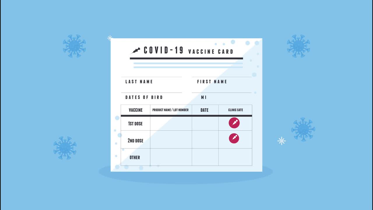 animazione del documento della carta del vaccino covid-19