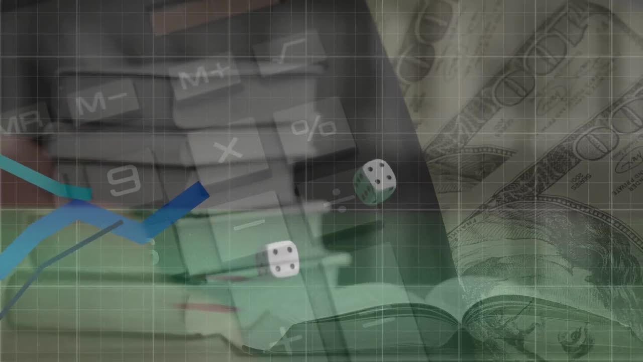 animación del procesamiento de datos sobre billetes y dados