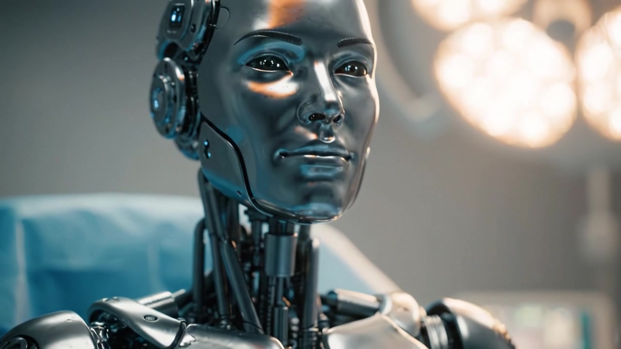 Fütüristik Tıbbi Robot Ameliyata Hazırlanıyor: Gelişmiş Cerrahi Yardımı ve Sağlık Teknolojisinde İnovasyonu Temsil Eden Yüksek Teknolojili Araçlar