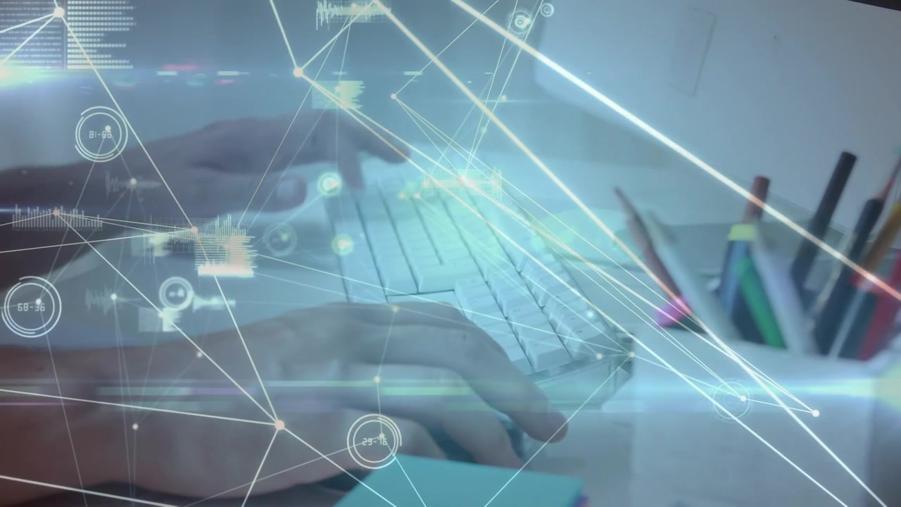 Animation of network of connections over hands using computer