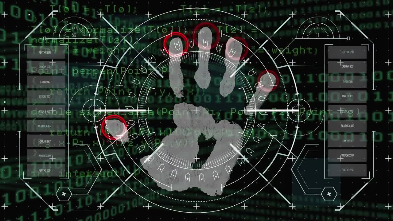 animación del procesamiento de datos, seguridad manual y biónica sobre el espacio negro