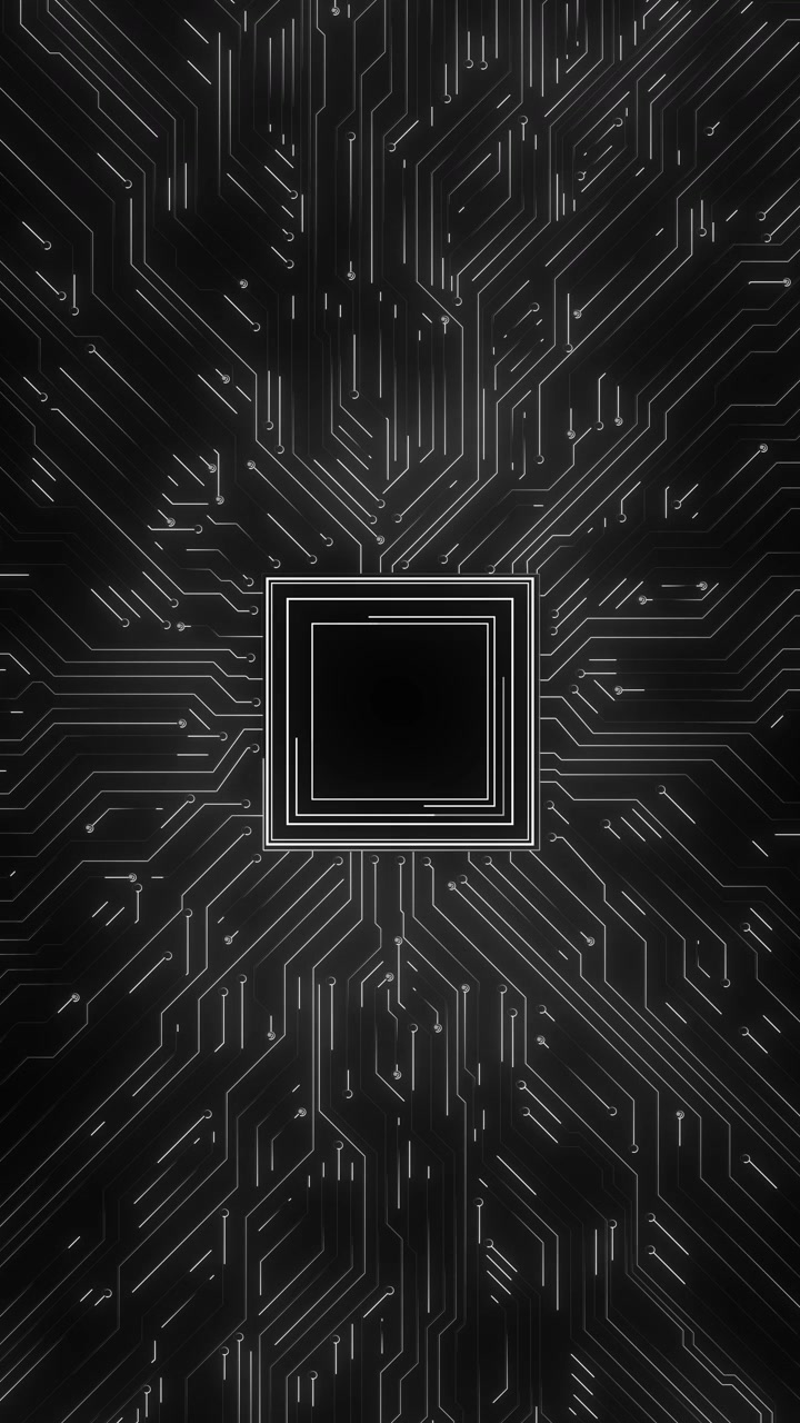 Monochrome processor circuit interface black board layout clean white paths and central chip frame