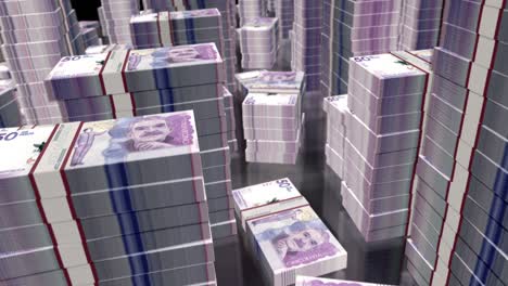 vuelo 3d sobre el peso colombiano dinero billetes paquetes de animación de bucle