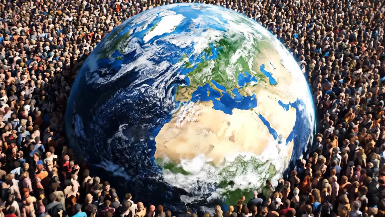 Crowd surrounding the Earth