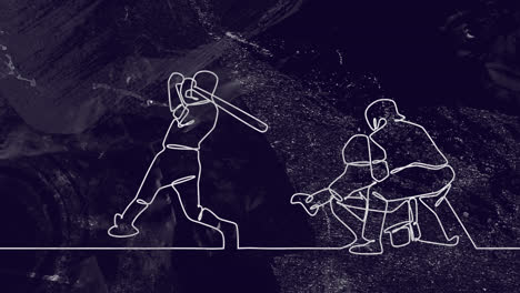 animation of drawing of male baseball players and shapes on black background