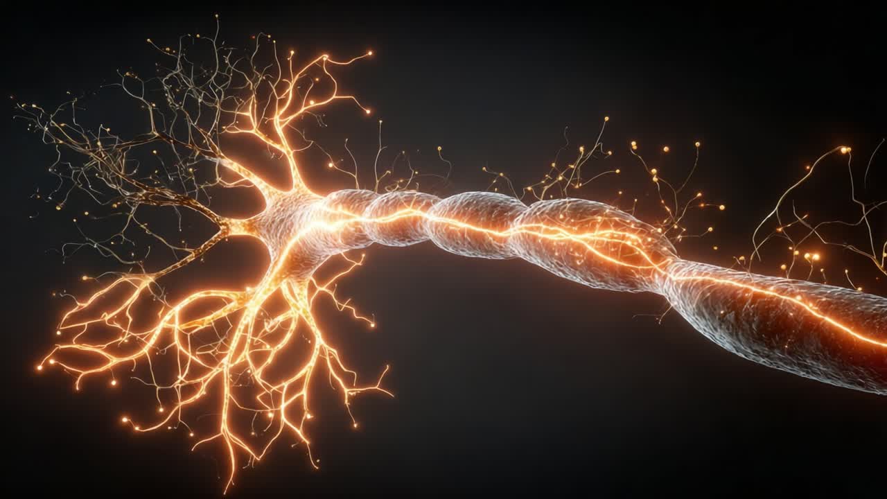 Visualizing Neural Connections: A Detailed Look at the Structure and Function of Neurons with Glowing Synapses and Dynamic Electric Signals