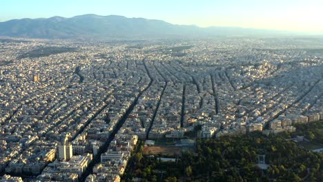 aerial wide urban landscape athens north vast city at sunrise, greece