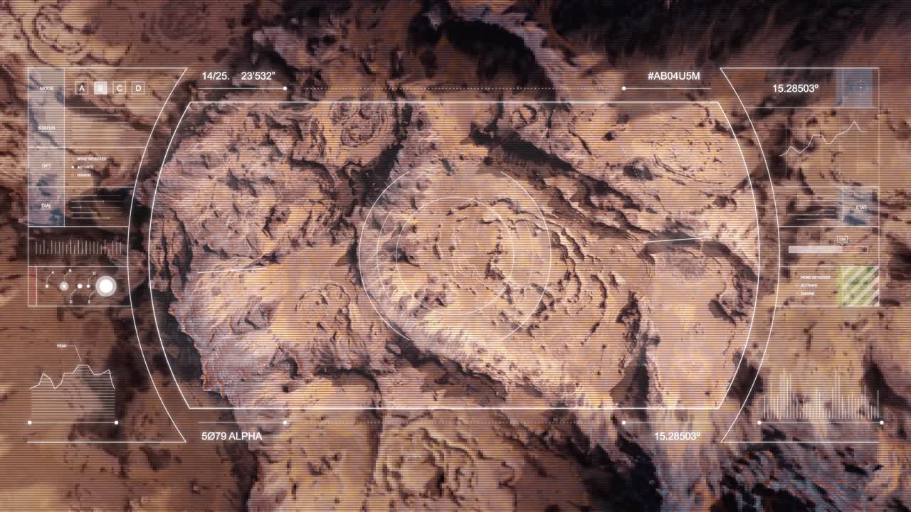 vuelo con drones a marte: despegue y cámara inclinada hacia arriba con superposición de hud b