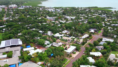 aerial drone ocean sea beachside residential living in nightcliff darwin nt australia with cbd city in background