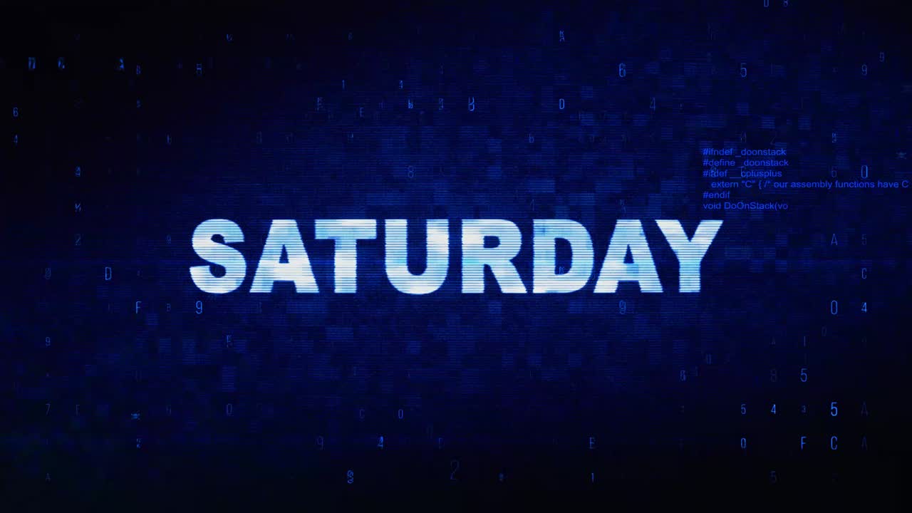 Saturday text digital noise twitch and glitch effect tv screen loop animation background login and