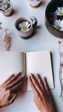 cozy journaling and floral arrangement