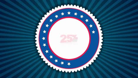 4th of july celebratory animation showing a discount badge overlayed on american flag colors