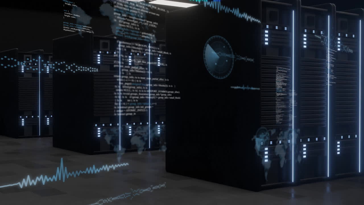 Processing data animation over servers in high-tech data center environment