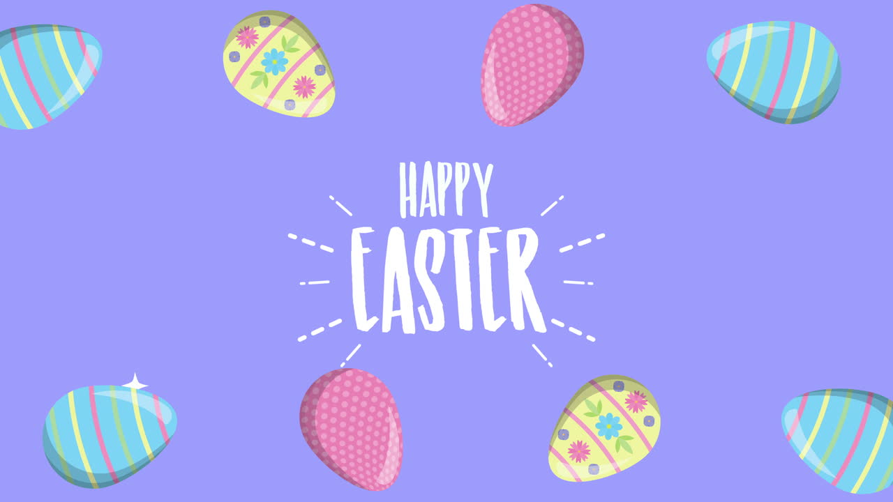 그림과 글씨가 새겨진 달이 있는 행복한 부활절 애니메이션 카드