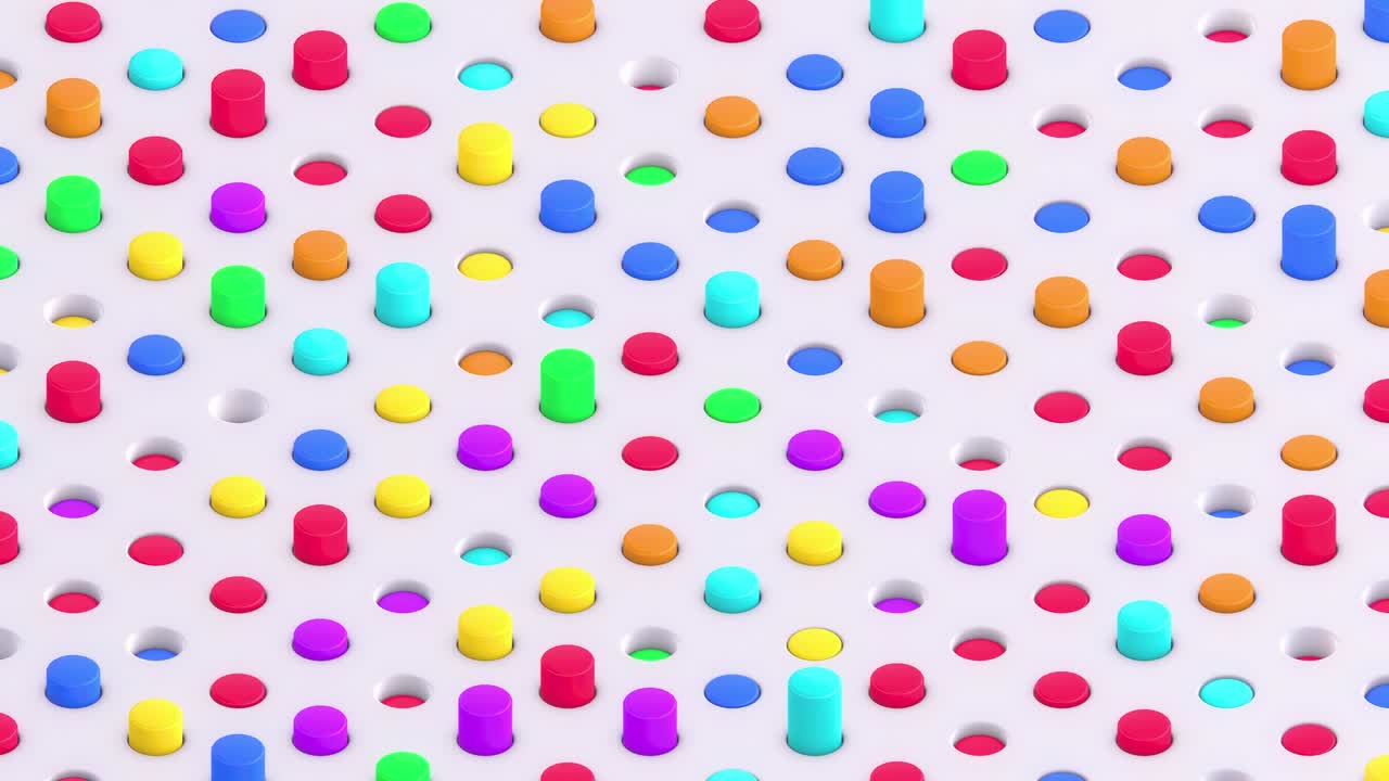 다채로운 이소메트릭 3d 실린더가 둥근 슬롯에 흔들리고 있습니다.