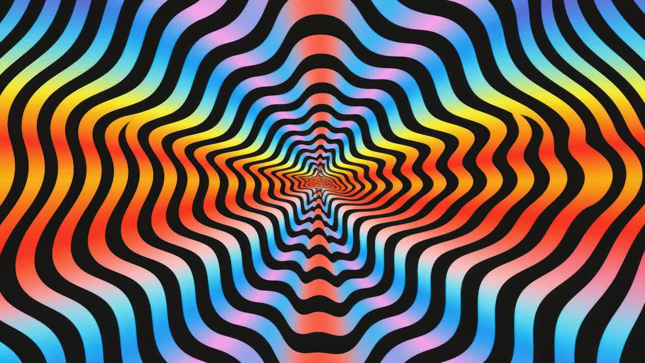 Psychedelic video concept with wavy, colorful patterns creating a hypnotic effect