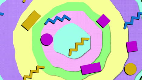 animation of colourful shapes moving on colourful background