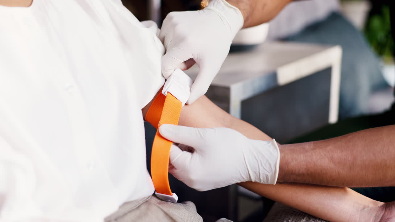 Medical Professional Applying Tourniquet to Patient's Arm