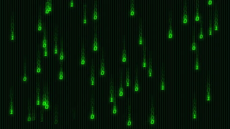 animación del procesamiento de datos de codificación binaria verde sobre un fondo negro