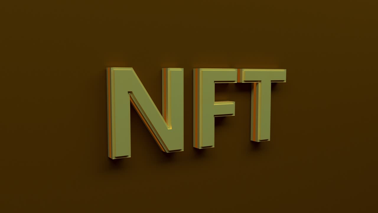 concepto de moneda de arte criptográfico nft. token no fungible con luz parpadeante en fondo abstracto de oro oscuro. bucle de renderización 3d sin costuras.