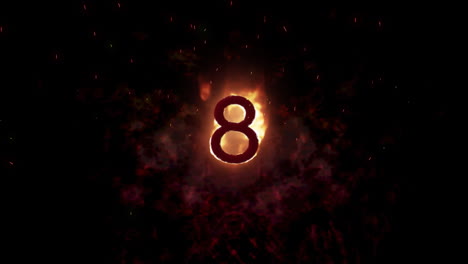 animation of 8 text in burning flames over brown background