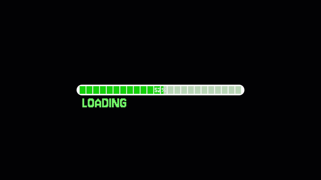 Digital Loading Progress Bar Animation on Black Background