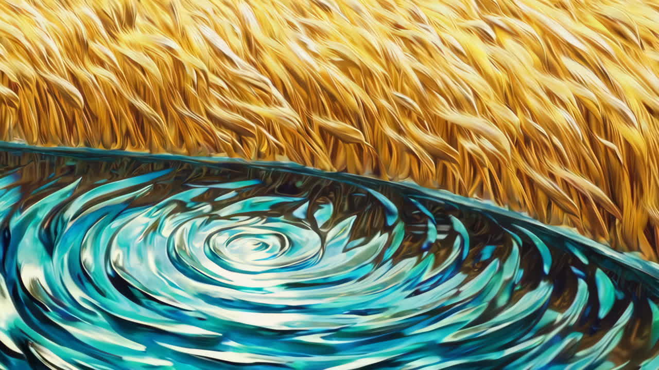 Abstract Golden Field and Swirling Water