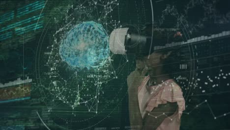 Animación-Del-Procesamiento-De-Datos-Y-El-Cerebro-Humano-Sobre-Una-Mujer-Que-Usa-Auriculares-Vr