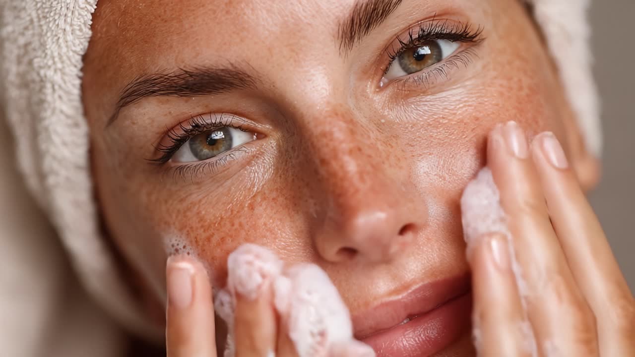 A Woman Enjoying a Gentle Facial Cleanse, Highlighting the Importance of Skincare and Self-Care Routines for Healthy Radiant Skin and Overall Well-Being