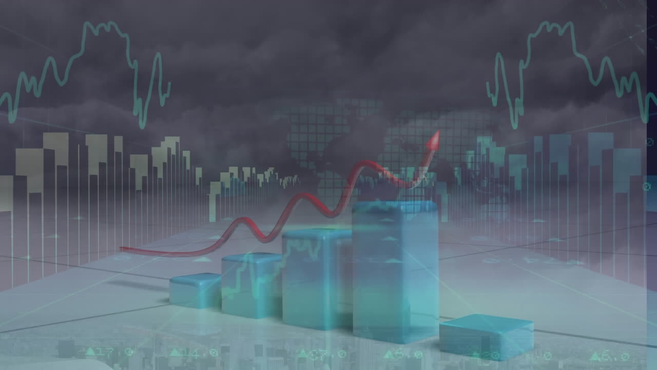 animación del procesamiento de datos sobre el mapa del mundo