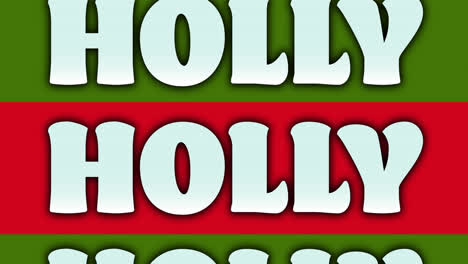 animation of holly text at christmas on red and green background