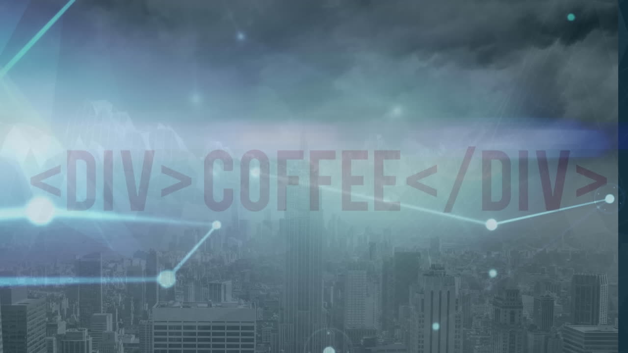 도시 풍경 위의 데이터 처리 애니메이션