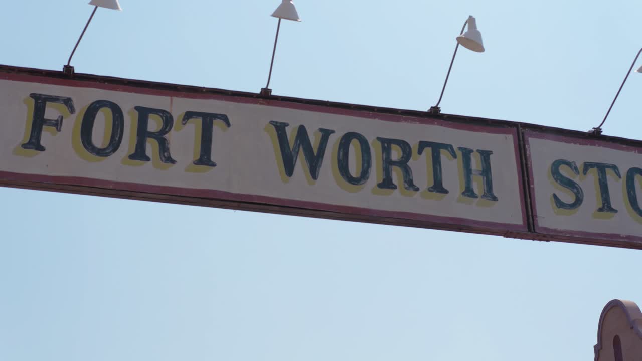 Establishing shot of the Fort Worth Stock Yards in Fort Worth, Texas