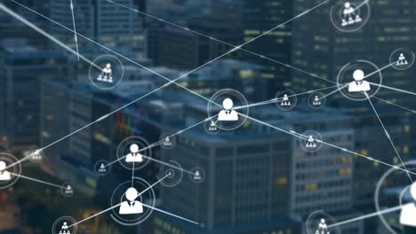 animation of networks of connections over cityscape