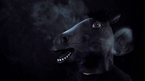 horse mask in smoke