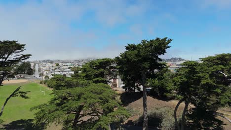 an ascending drone view of the neighborhoods of excelsior areas of san francisco california. filmed in 4k in real time